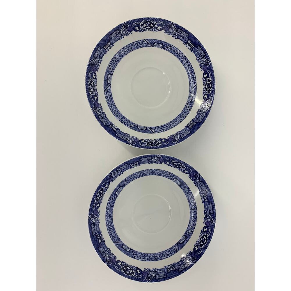 Vintage Set of 4 Royal Cuthbertson Blue Willow China Dishes Saucers 2 teacups
